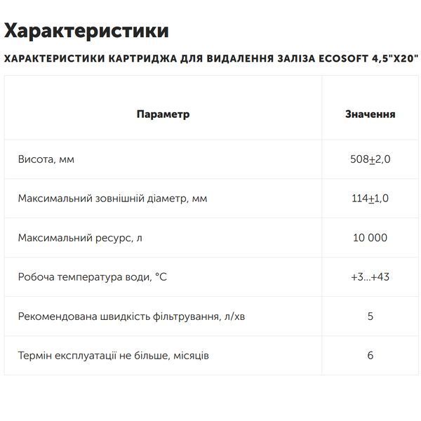 Картридж ВВ20 для видалення заліза Ecosoft Ferromix 4,5 "х20" CRVF4520ECO 2831204622 фото
